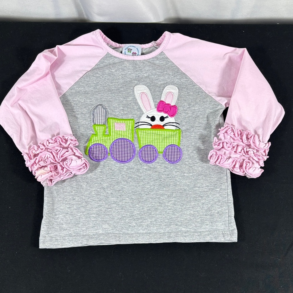 Charming Pink and Gray Easter, Bunny Train Long Sleeve Tee